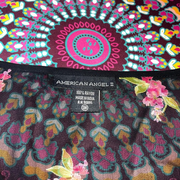 American Angel II Black Floral Sheer Kimono Cardigan Bell Sleeve Tie Front 3X - Picture 5 of 5